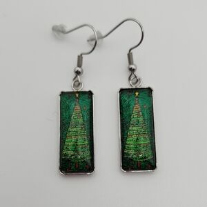 Green Christmas Tree Earrings